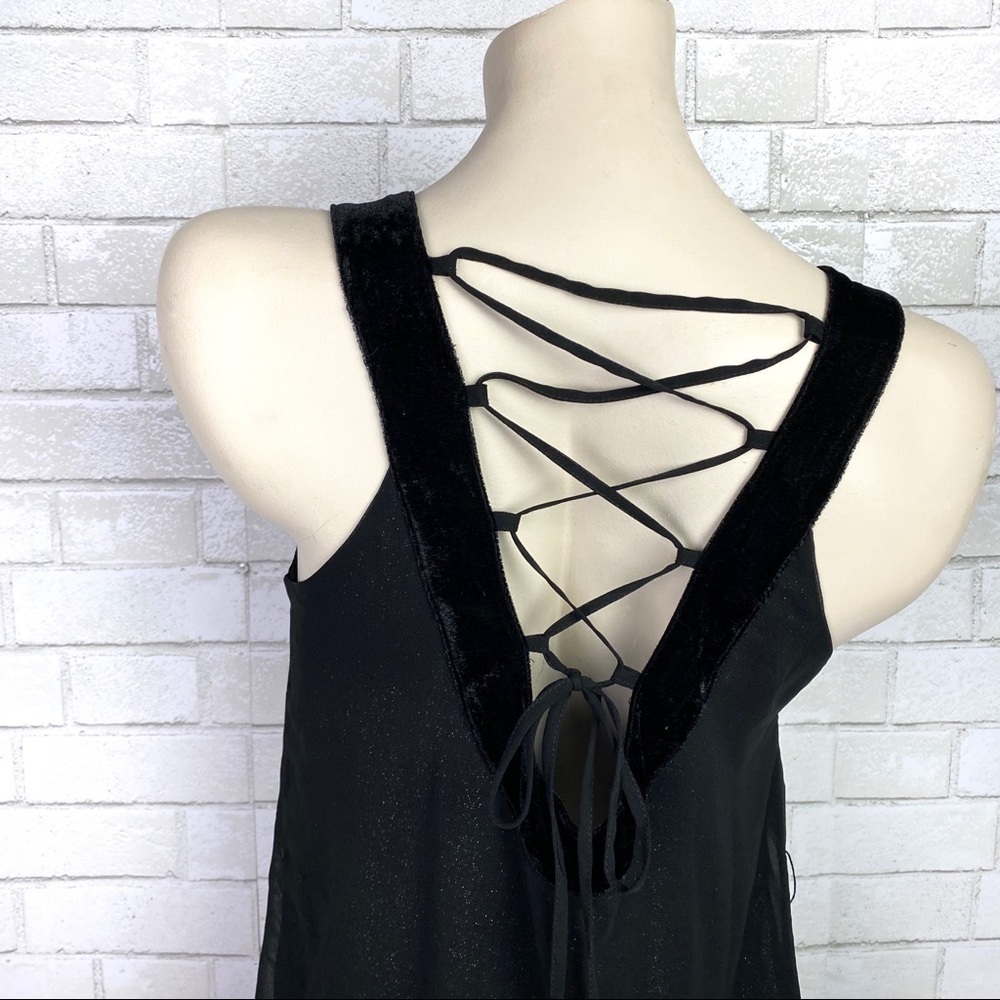 Miss ME Beaded Neckline Chiffon Lace Back Dress - Picture 6 of 13